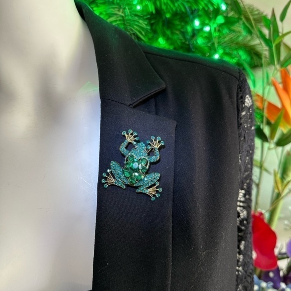 Brand NEW TURQUOISE GREEN FROG 🐸 RHINESTONES BROOCH PENDANT - Picture 1 of 6